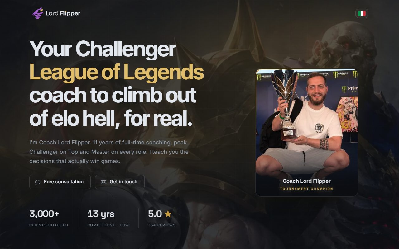 Anteprima del sito Coach LordFlipper, Coaching League of Legends